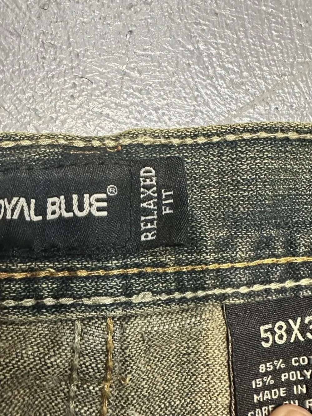 Royal Blue Brand Denim Jeans Men 58 x 34 Relaxed Big & Tall Olive Green Wash